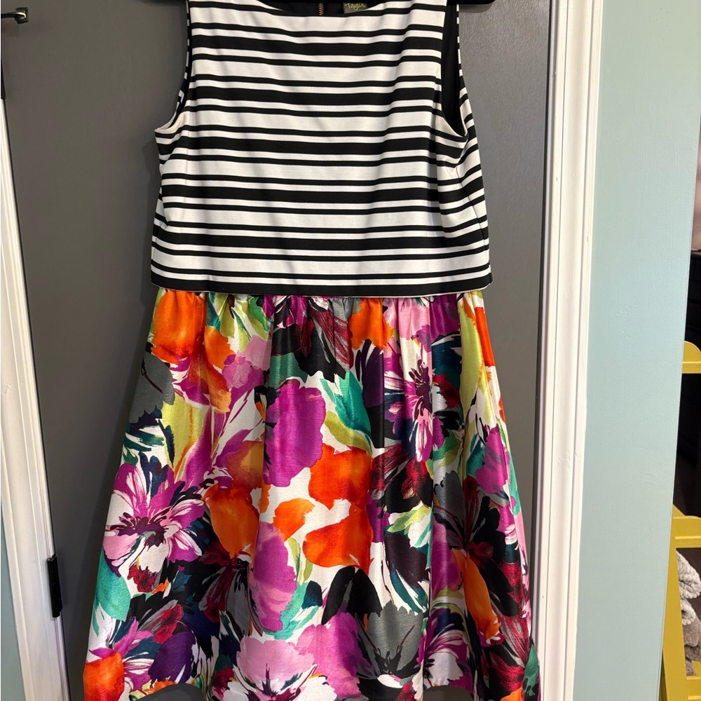 Striped Black and White Floral Popover Dress